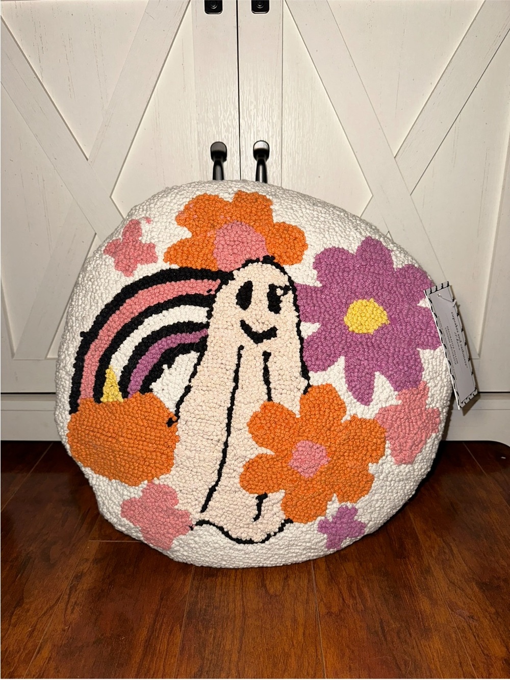 Cupcakes & Cashmere Floral Groovy Ghost Knitted Decorative Accent Pillow